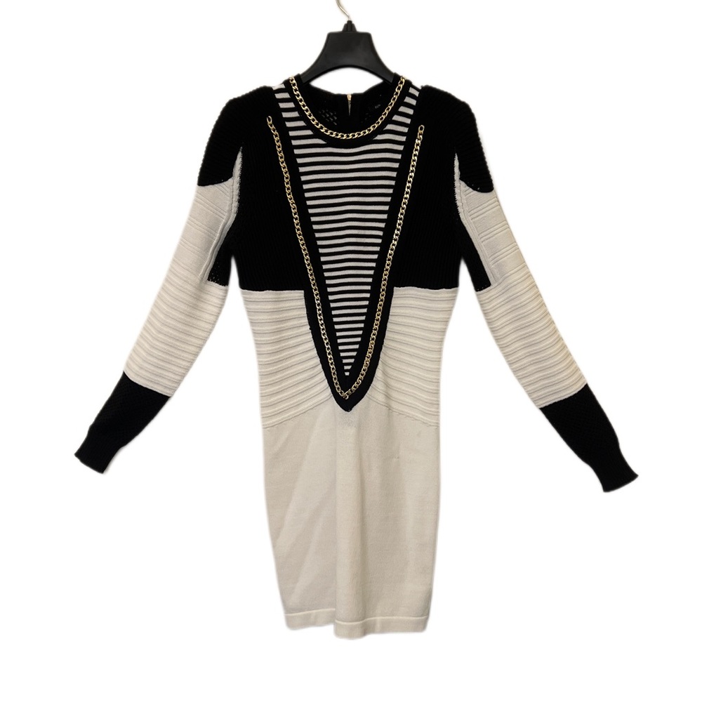 Fashion Nova Sweater Dress Black and Cream with Gold Accents Size Large- NWOT